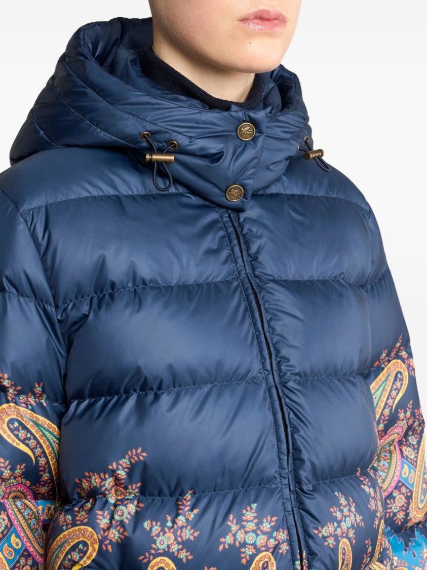 Etro Down Jacket With Hood And Placed Print