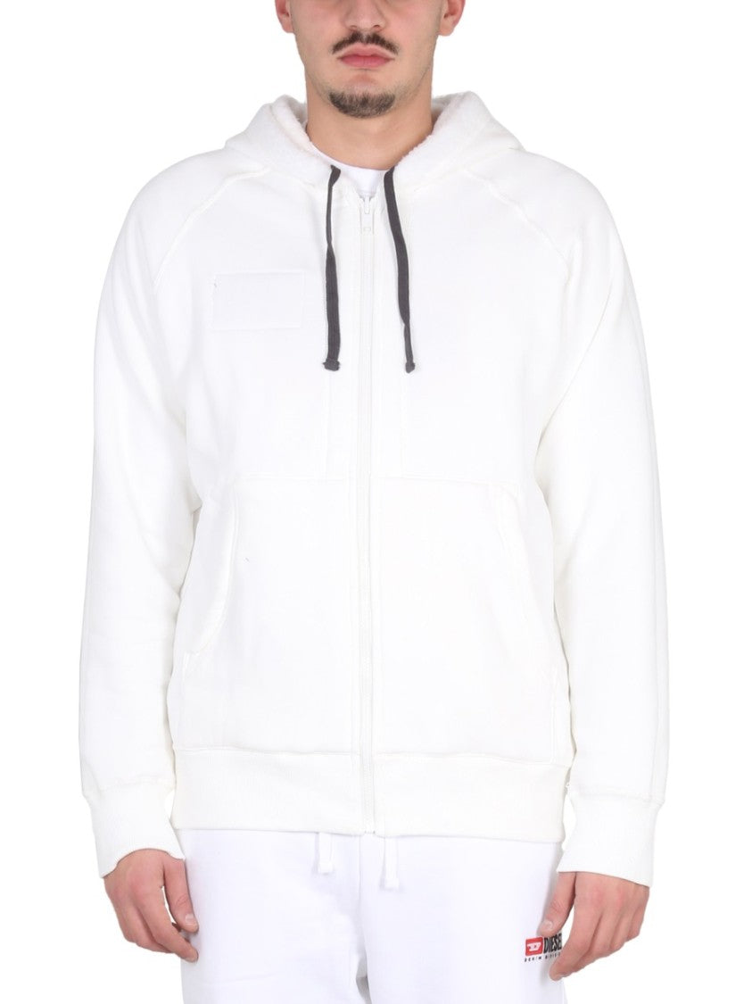 Diesel White Hooded Sweatshirt With Relaxed Fit