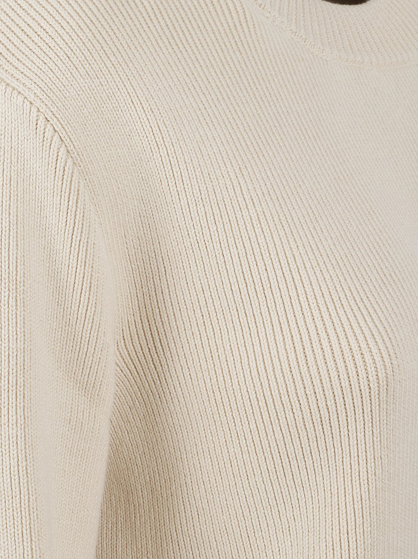 Golden Goose Cream Ribbed Knit Sweater With Textured Back Detail
