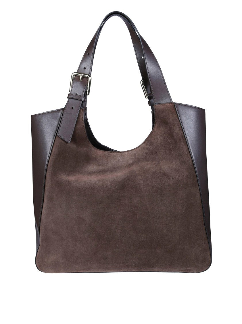 Furla Dora L Buckle Suede Leather Tote Bag