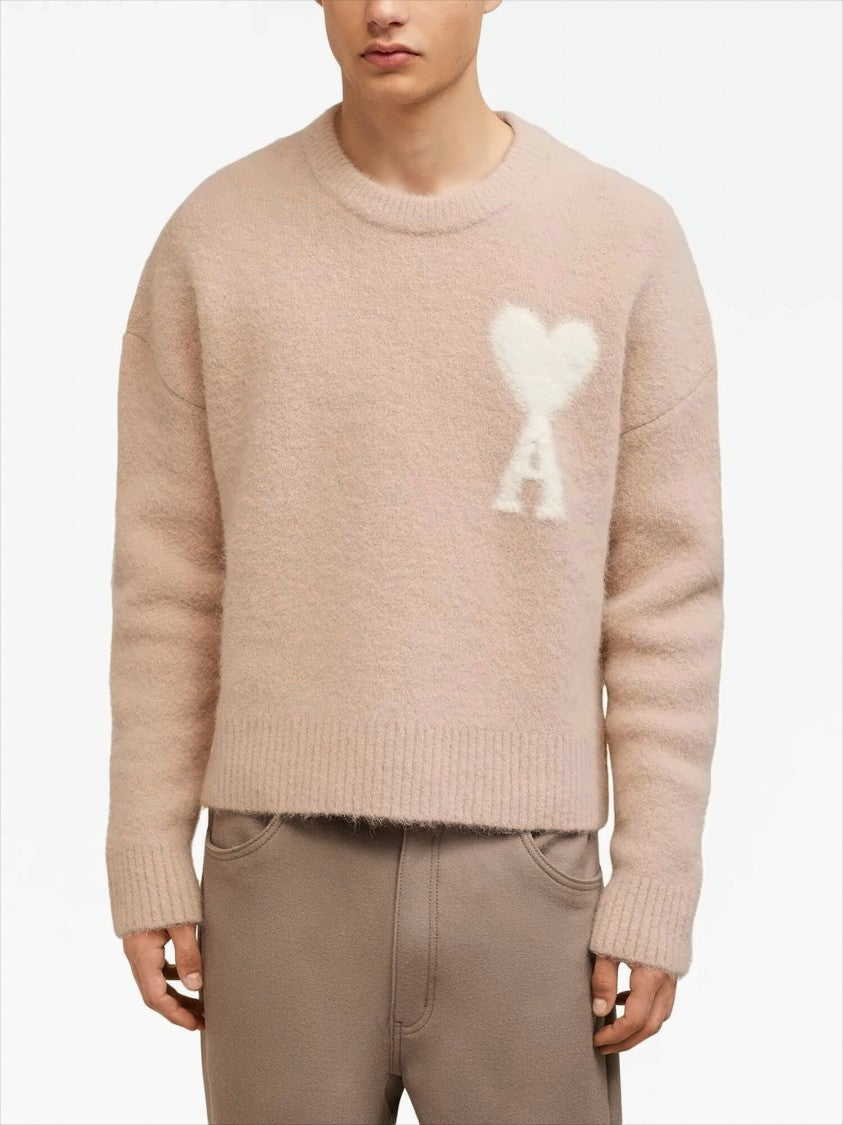 Ami Big Heart Logo Knit Sweater With Relaxed Fit
