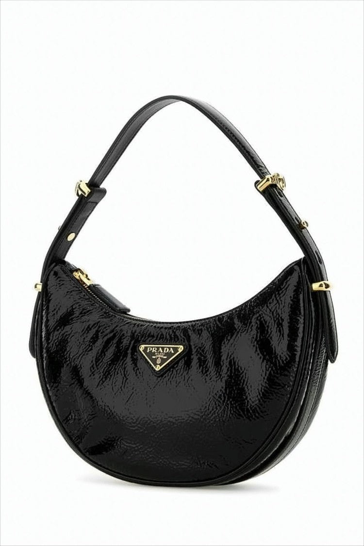 Prada Crescent Shape Black Lambskin Shoulder Bag