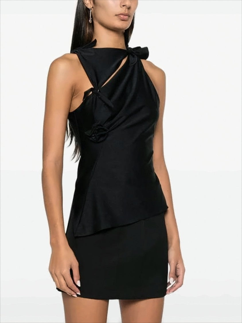 Coperni Asymmetrical Black Sleeveless Top With Decorative Bows
