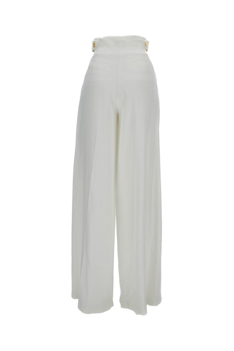 Elisabetta Franchi Ivory Linen Blend Palazzo Trousers