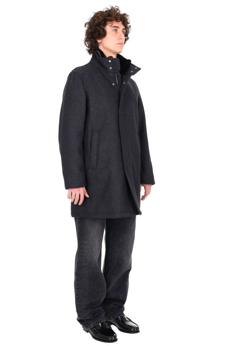 Herno Dark Grey Wool Coat With Eco-Fur Lined Collar