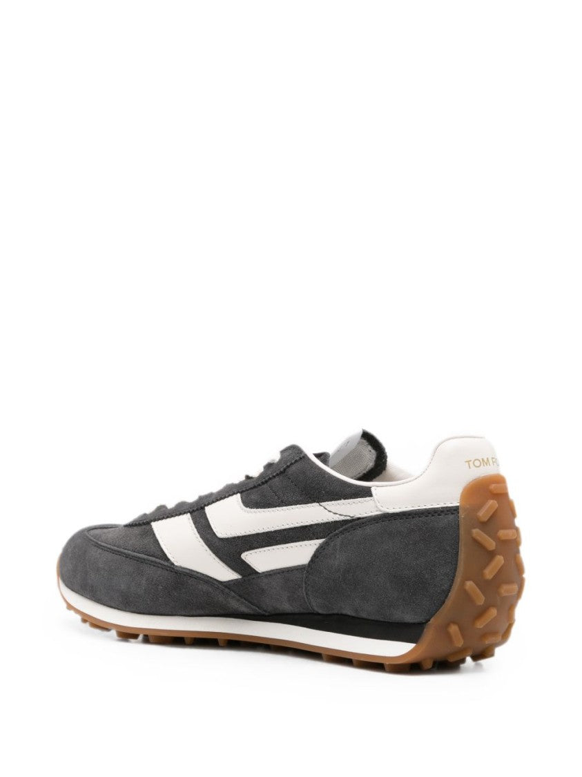 Tom Ford Black Lace-Up Flat Suede Leather Sneakers