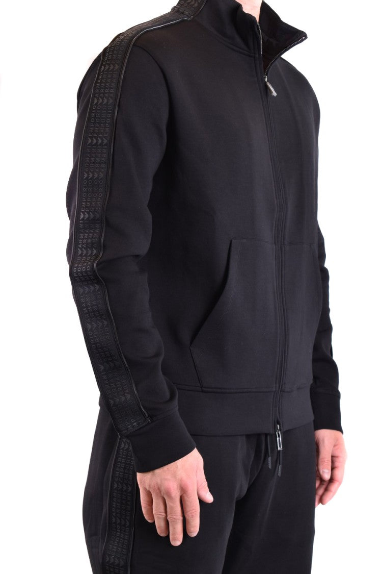 Emporio Armani Black Full-Zip Sweatshirt Textured Stripe Detail