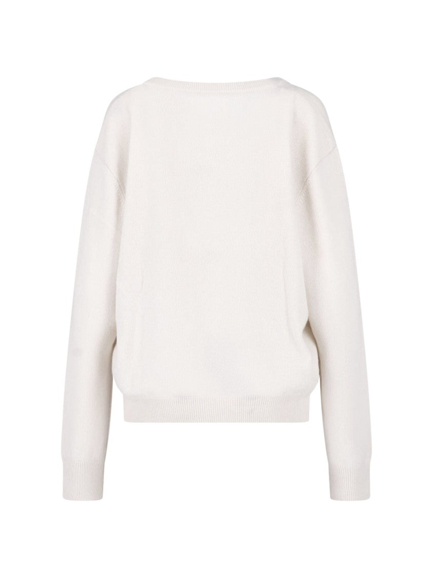 Extreme Cashmere Cream Ben Long-Sleeve Ribbed V-Neck Cashmere Sweater