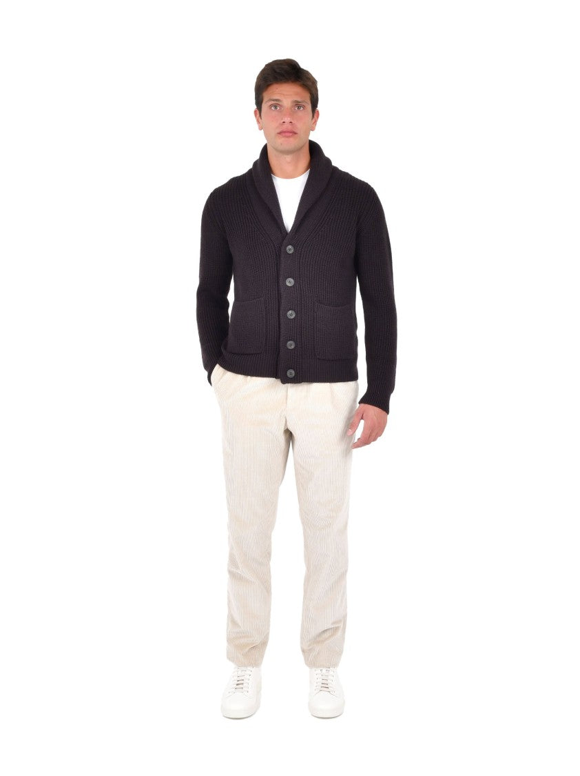 Drumohr Ribbed Merino Wool Cardigan With Shawl Collar