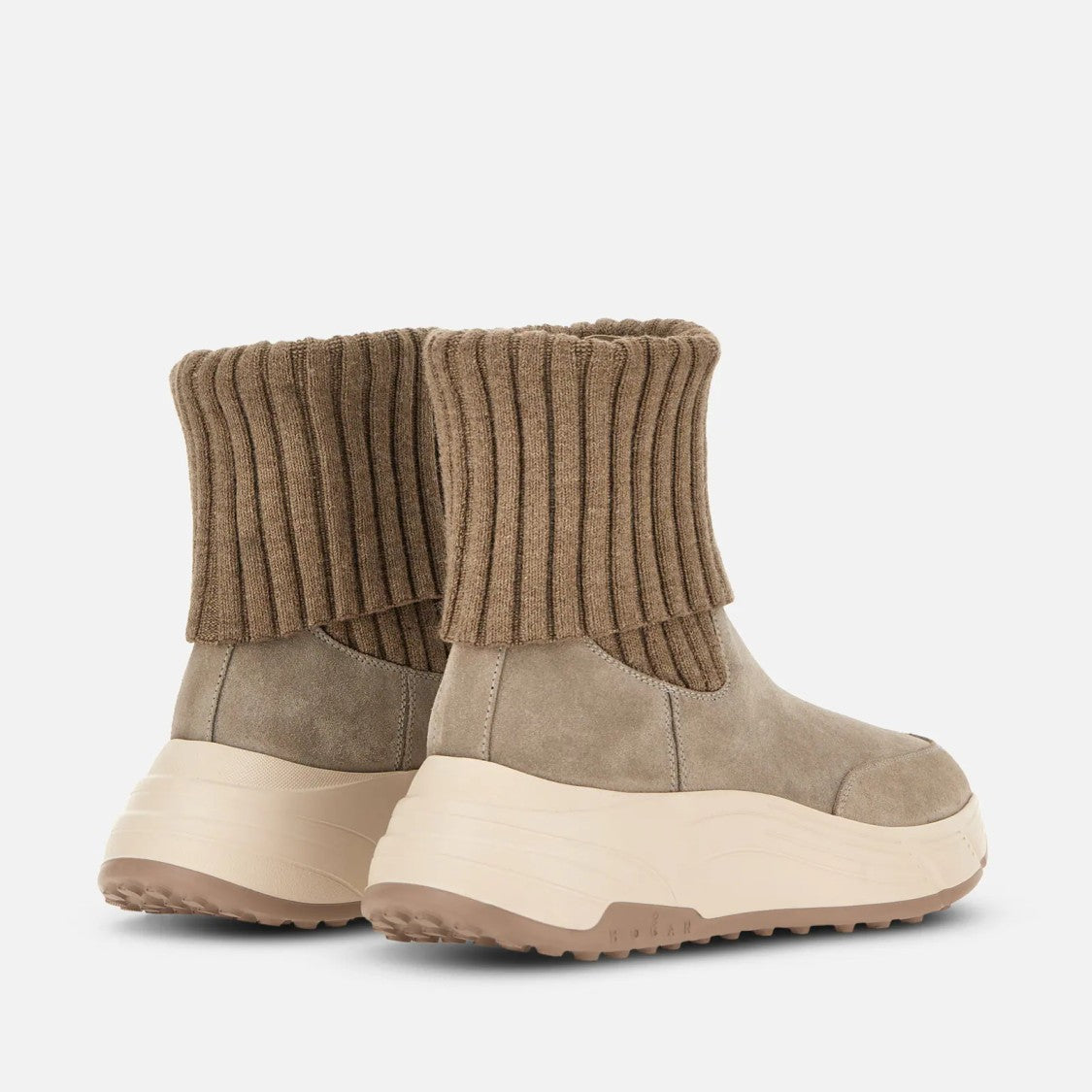 Hogan Ribbed-Knit Cuff Rugged-Sole Ankle Boots