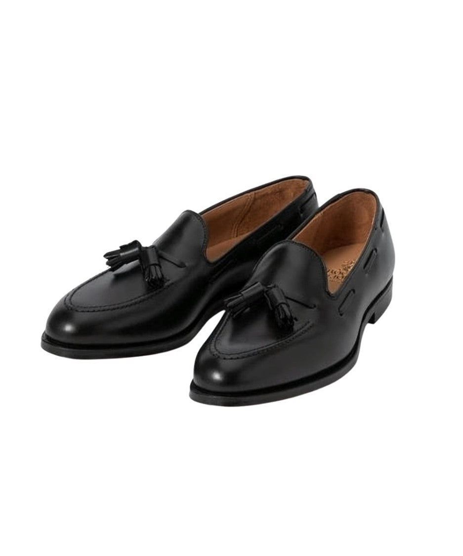 Crockett & Jones Sleek Black Leather Loafers With Decorative Tassels