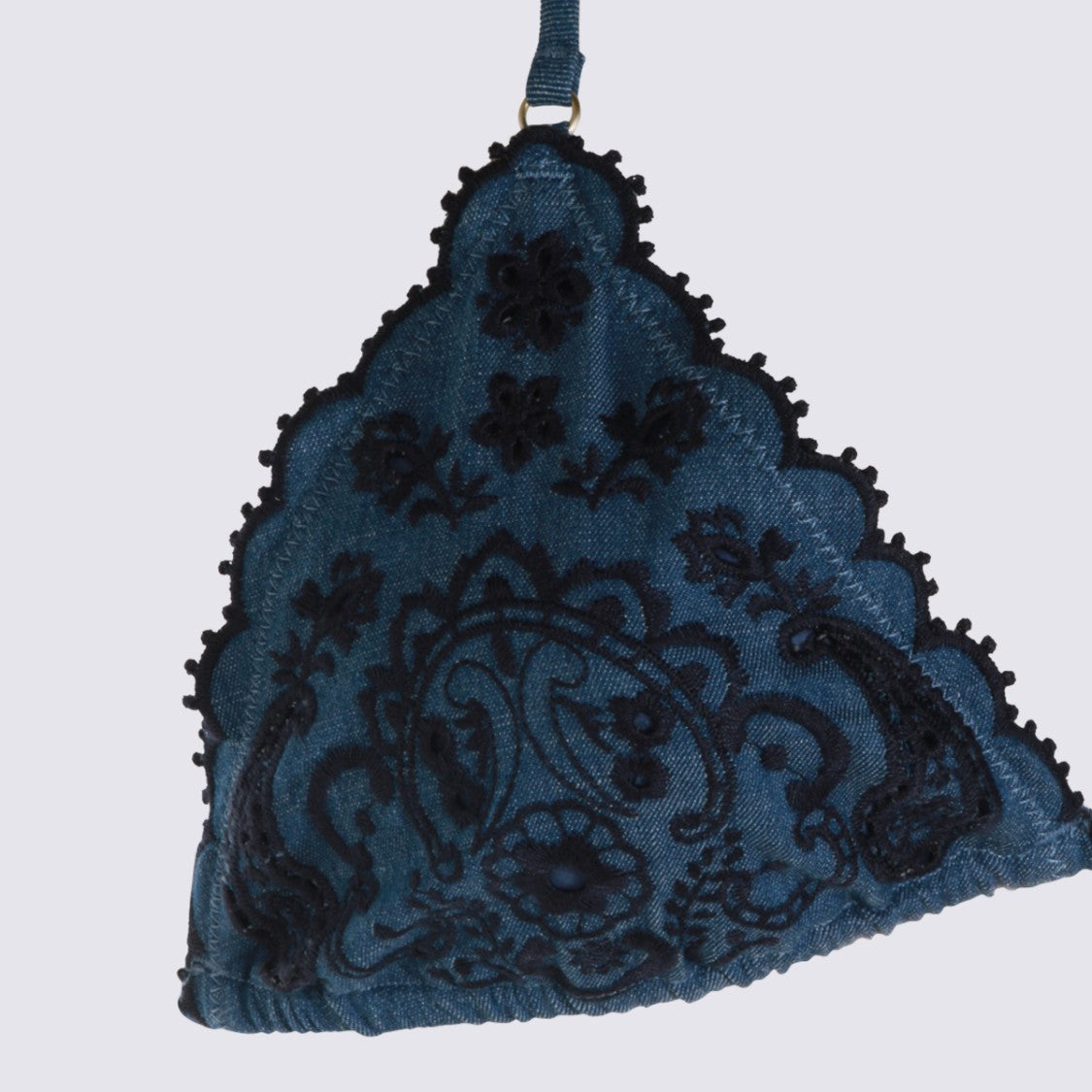 Zimmermann Intricately Embroidered Denim-Like Bikini Set With Scalloped Edges