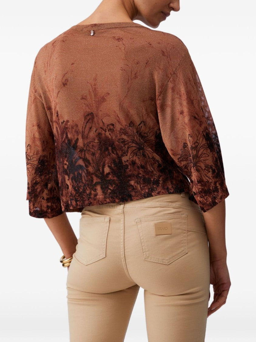 Liu Jo Brown Floral Print Crewneck Sweater