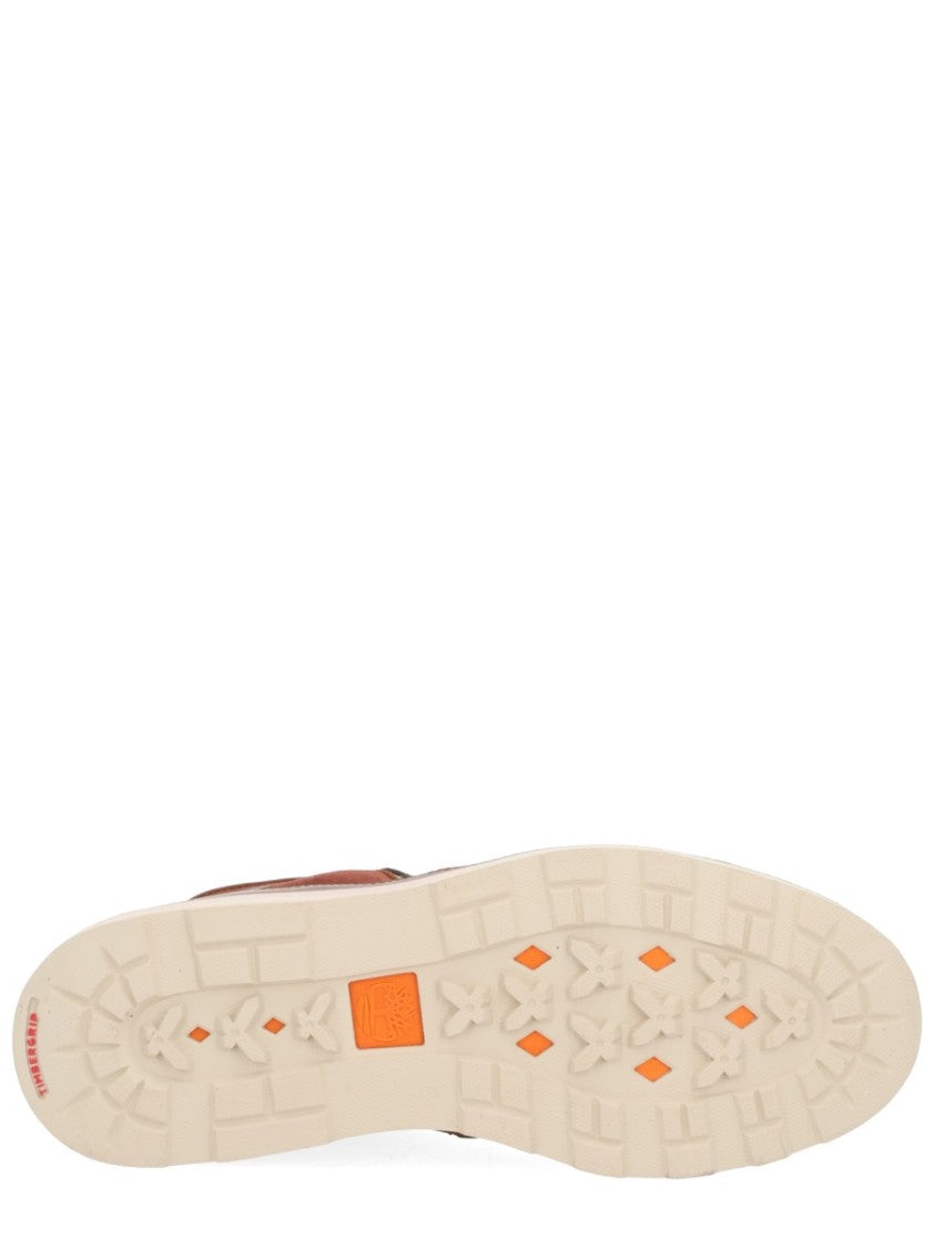 Timberland Mid-Height Brown Boots With Moc Toe Design And Contrast Sole