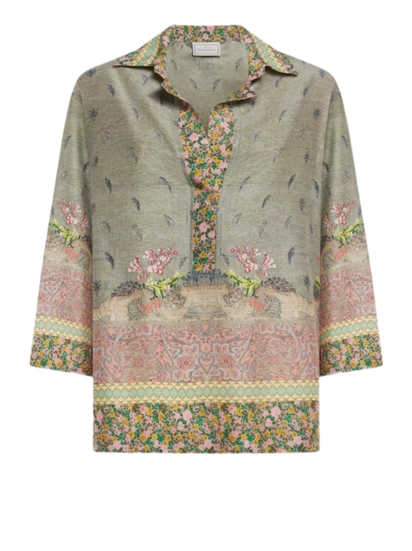 Pierre-Louis Mascia V-Neck Floral Print Relaxed Fit Shirt With Vintage Accents