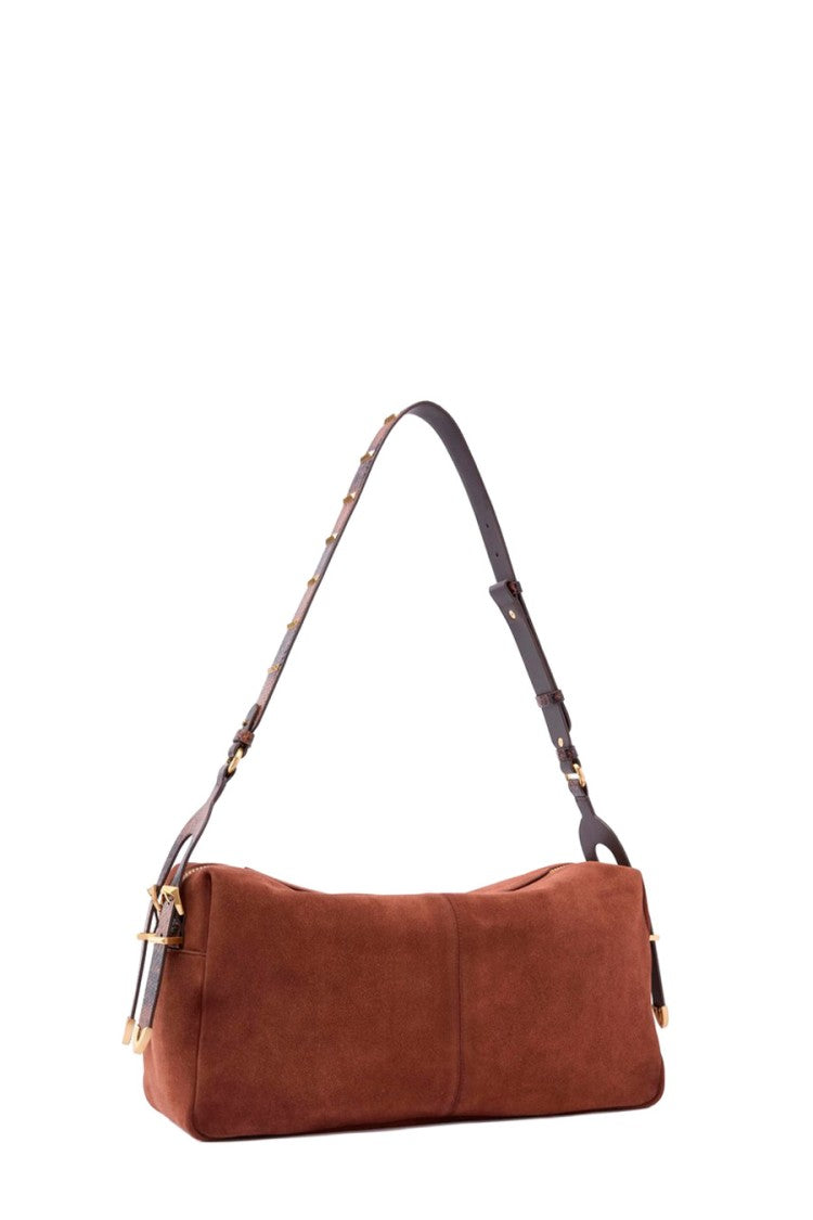 Pinko Brown Leather Suede Shoulder Bag