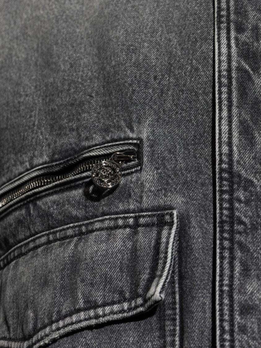 Versace Cropped Denim Jacket With Washed Black Finish