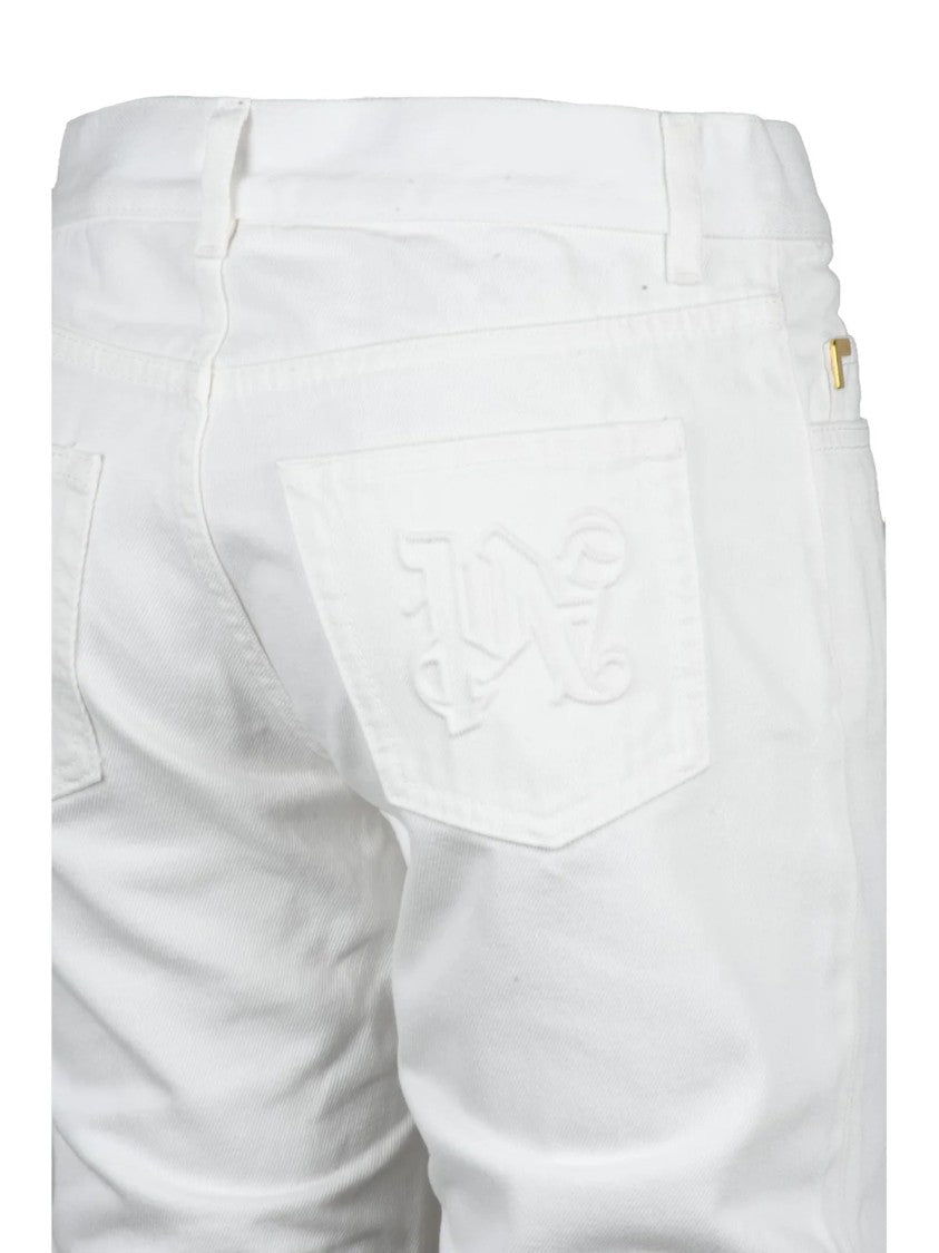Palm Angels White Cotton Flared Jeans