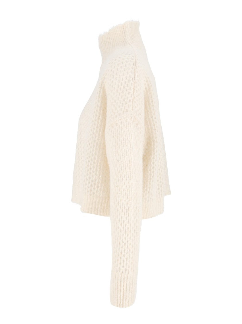Antonelli Firenze Cropped High Neck Knit Sweater With Chunky Texture