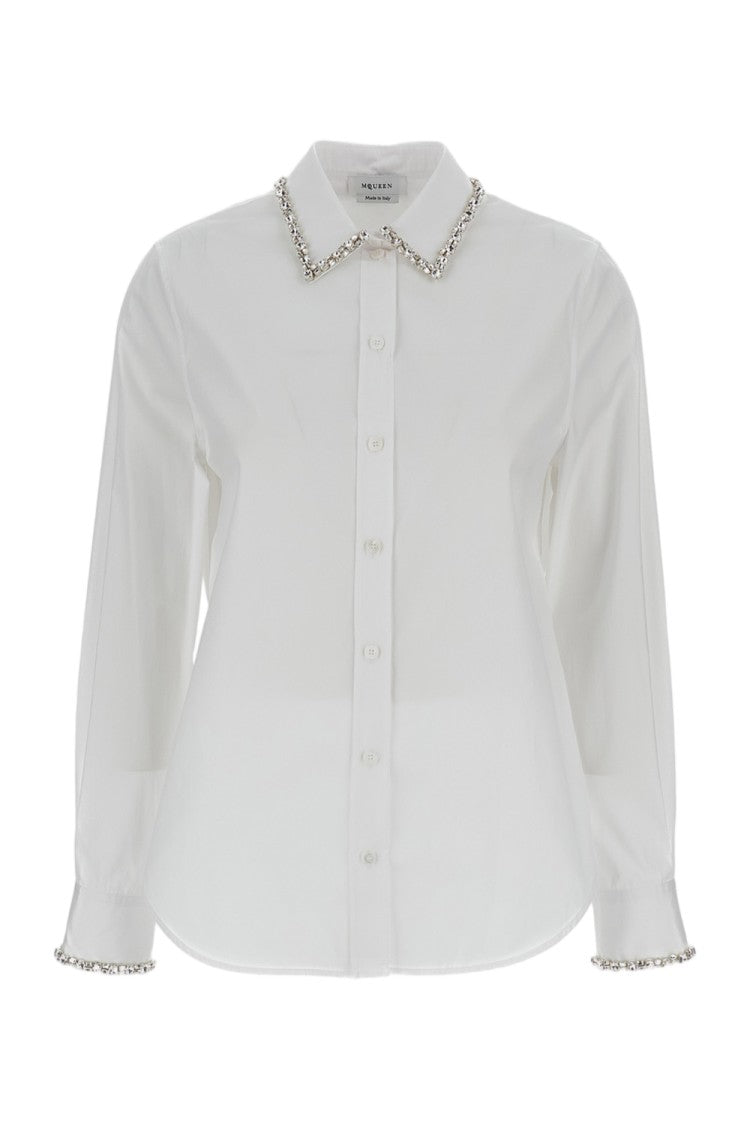 Alexander Mcqueen Classic-Cut White Cotton Shirt With Crystal Embroidery