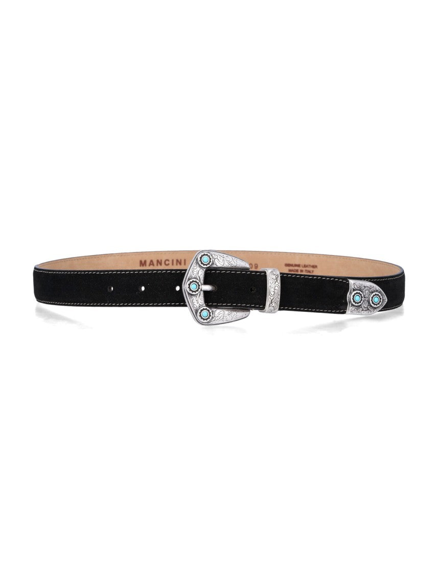 Mancini 1979 Calvin Western-Inspired Suede Belt With Turquoise Accents