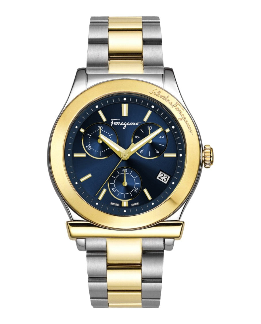Ferragamo 1898 Two-Tone Blue Sunray Chronograph Watch
