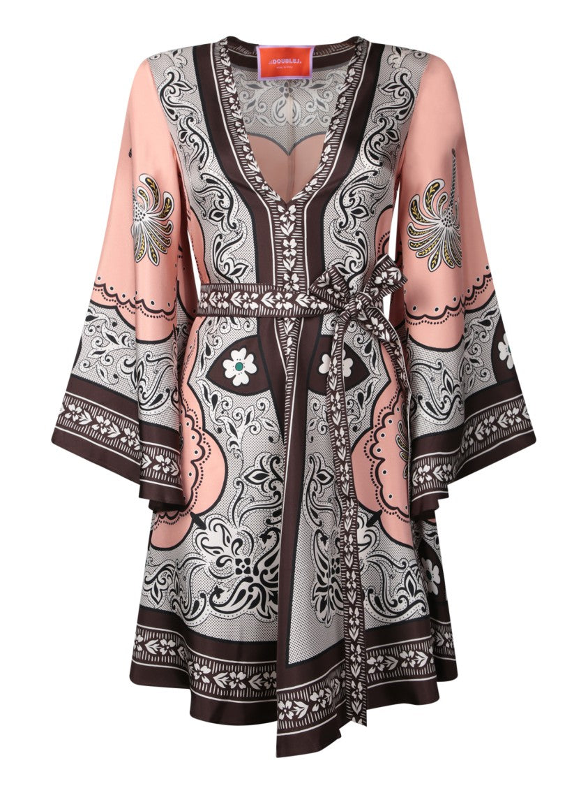 La Double J Intricate Floral Silk Dress With Flattering V-Neckline