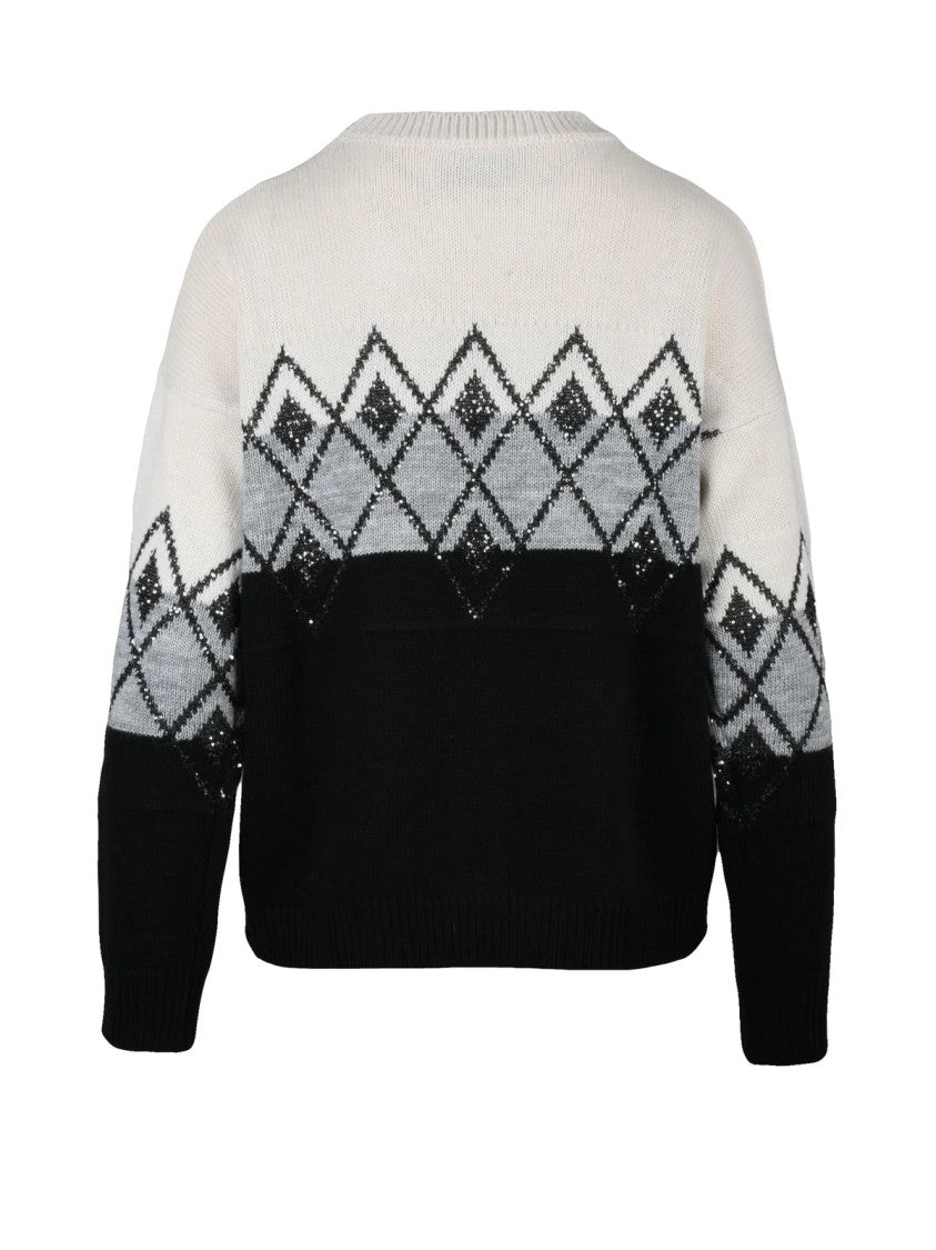Kaos Crew Neck Mixed Fibre Sweater With Geometric Pattern
