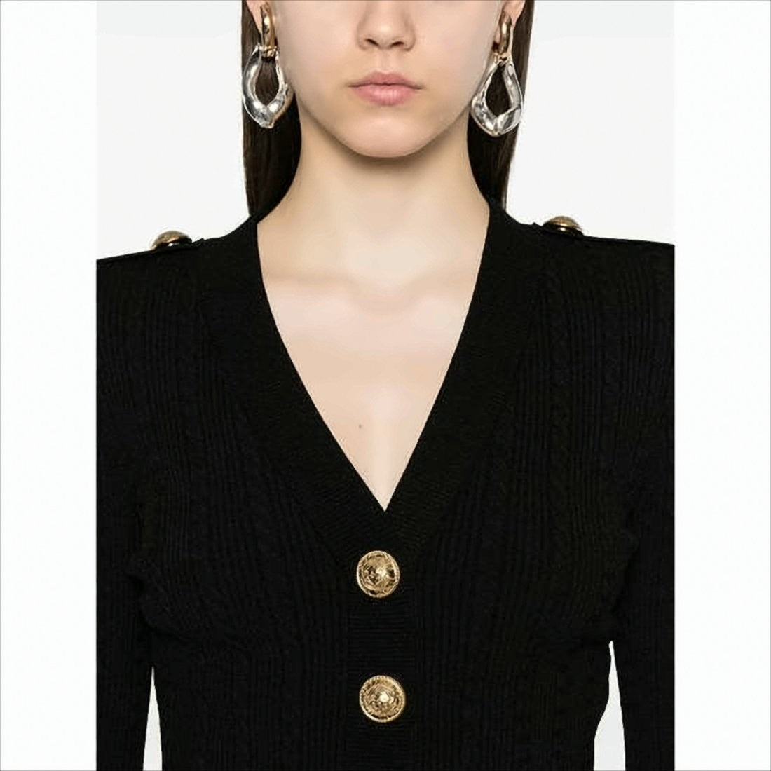Balmain Fitted Ribbed Knit Cardigan With Structured Shoulders