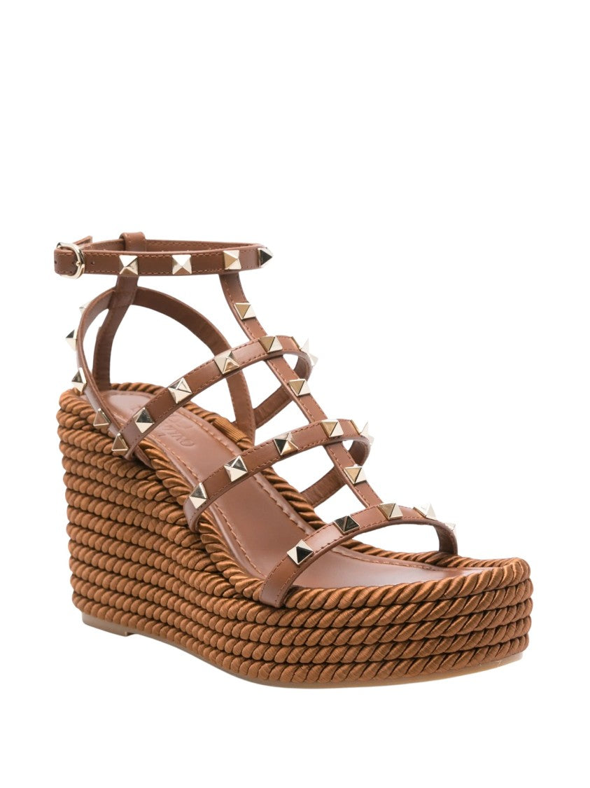Valentino Wedge Pyramid-Stud Platform Sandals