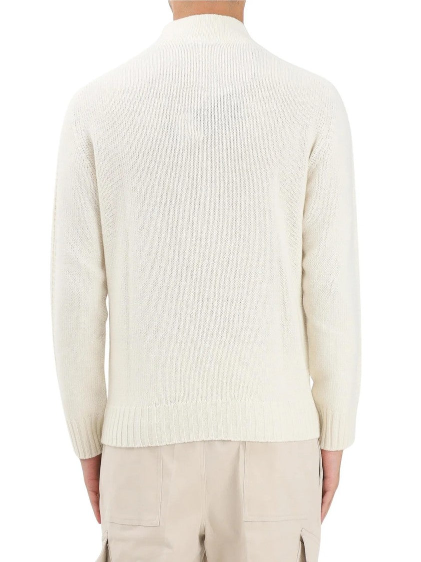 Blauer White Knitted Textured Wool-Blend High-Neck Sweater