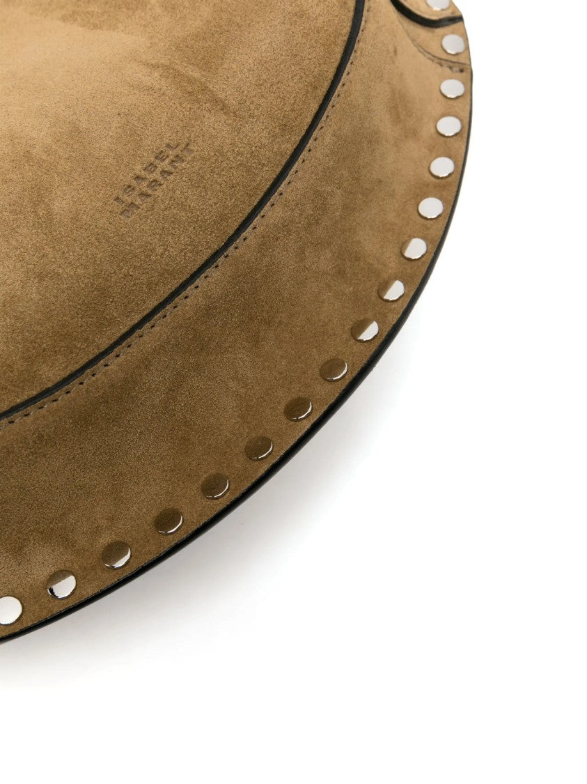Isabel Marant Crescent-Shaped Brown Calf Velvet Leather Oskan Moon Shoulder Bag