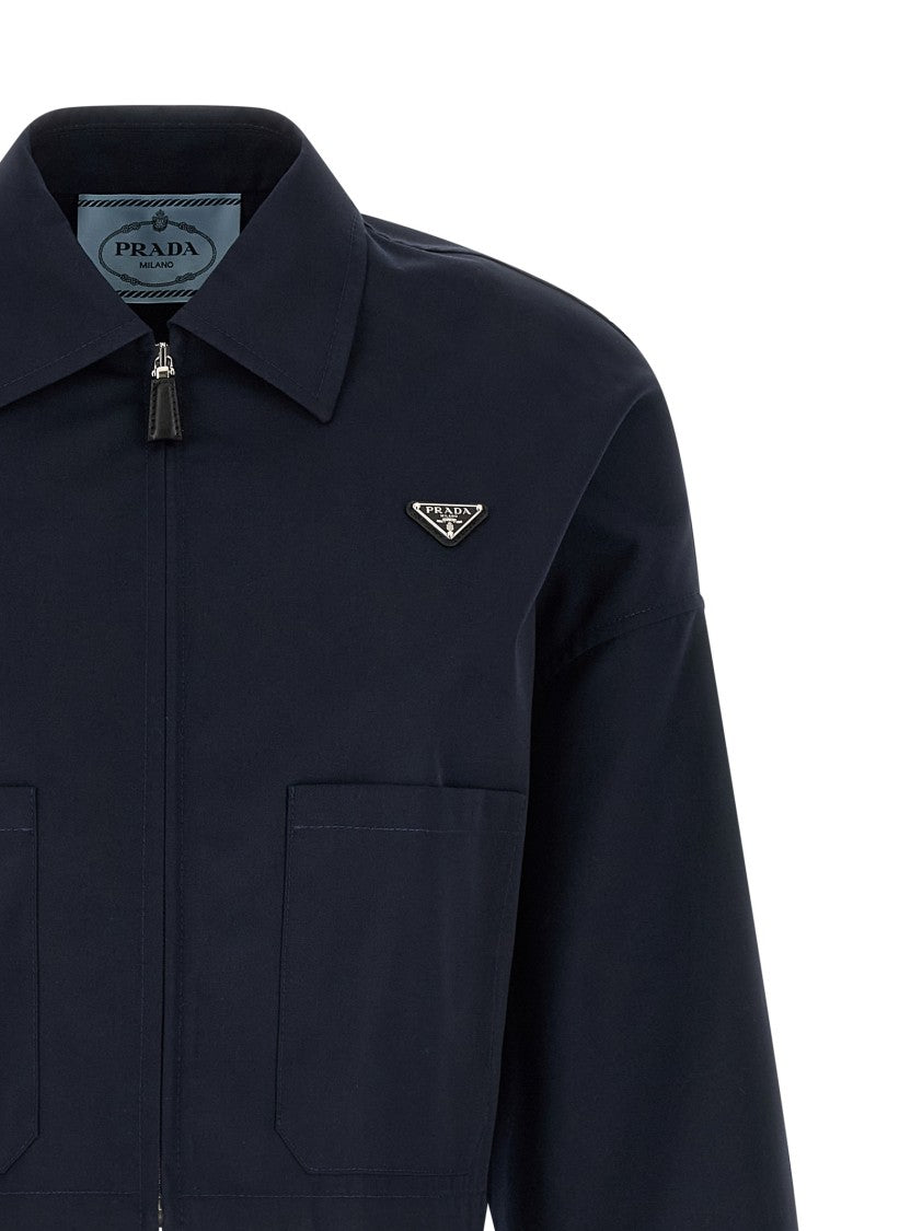 Prada Cropped Poplin Blouson With Enameled Logo And Ribbed Cuffs