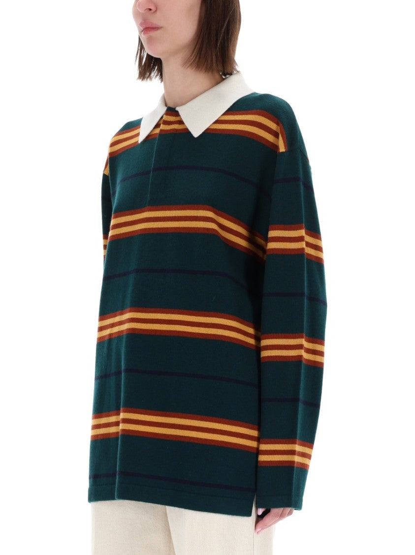 Guest In Residence Striped Rugby Long Sleeve Polo Shirt