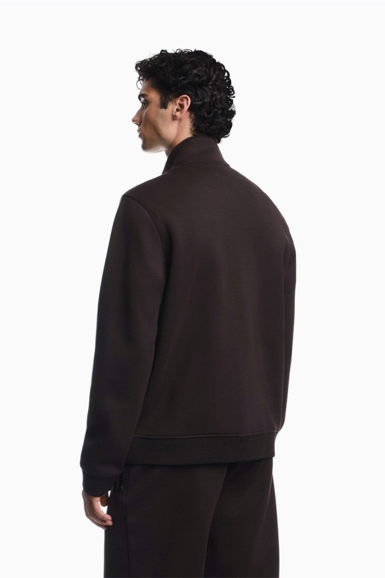 Emporio Armani Dark Brown Logo Plate Stand-Collar Modal Sweatshirt