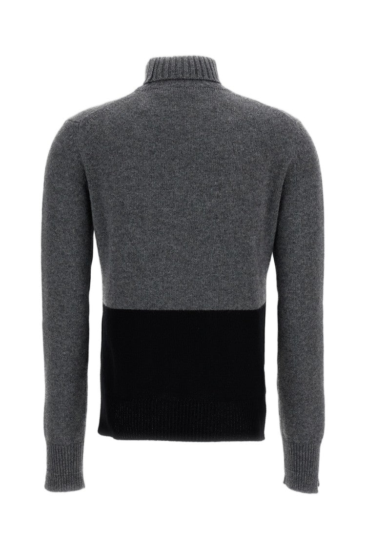 Plan C Grey Cashmere-Blend Bicolor Turtleneck Sweater