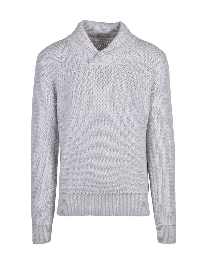 Kangra Shawl Collar Light Grey Merino Wool Sweater