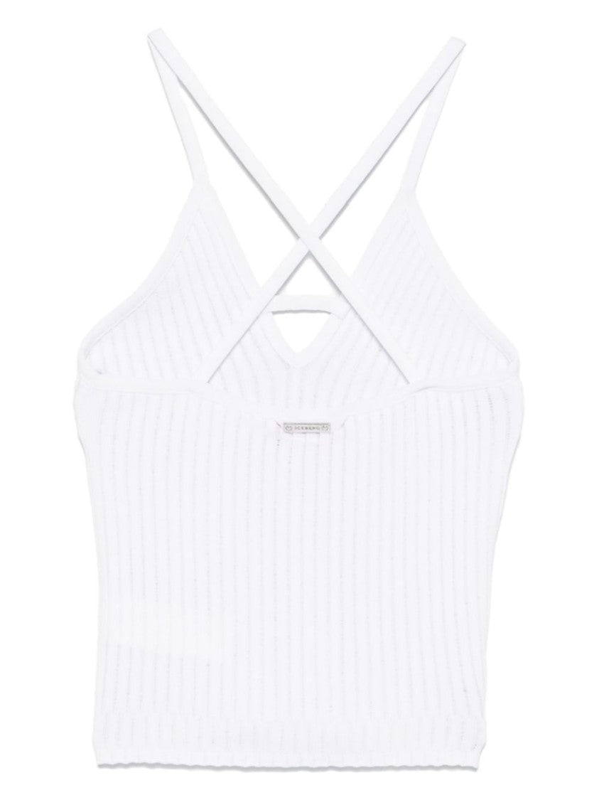 Iceberg Halterneck Ribbed Top With Silver-Tone Logo Plaque