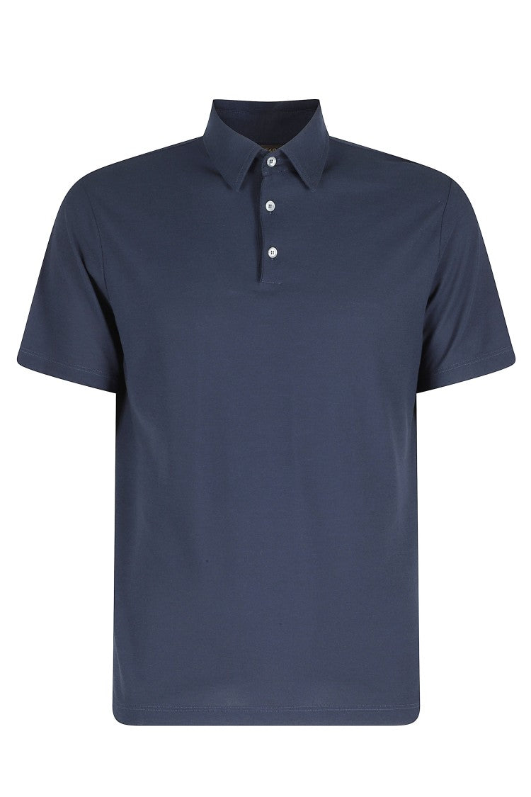 Zanone Blue Classic Short Sleeve Side Slit Cotton Polo Shirt