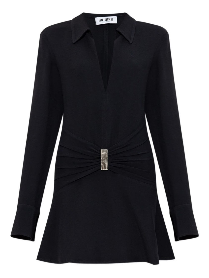 The Attico Long-Sleeved Black Cady Mini Dress