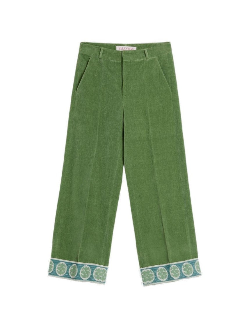 Valentino Washed Velvet Trousers Laurel Green