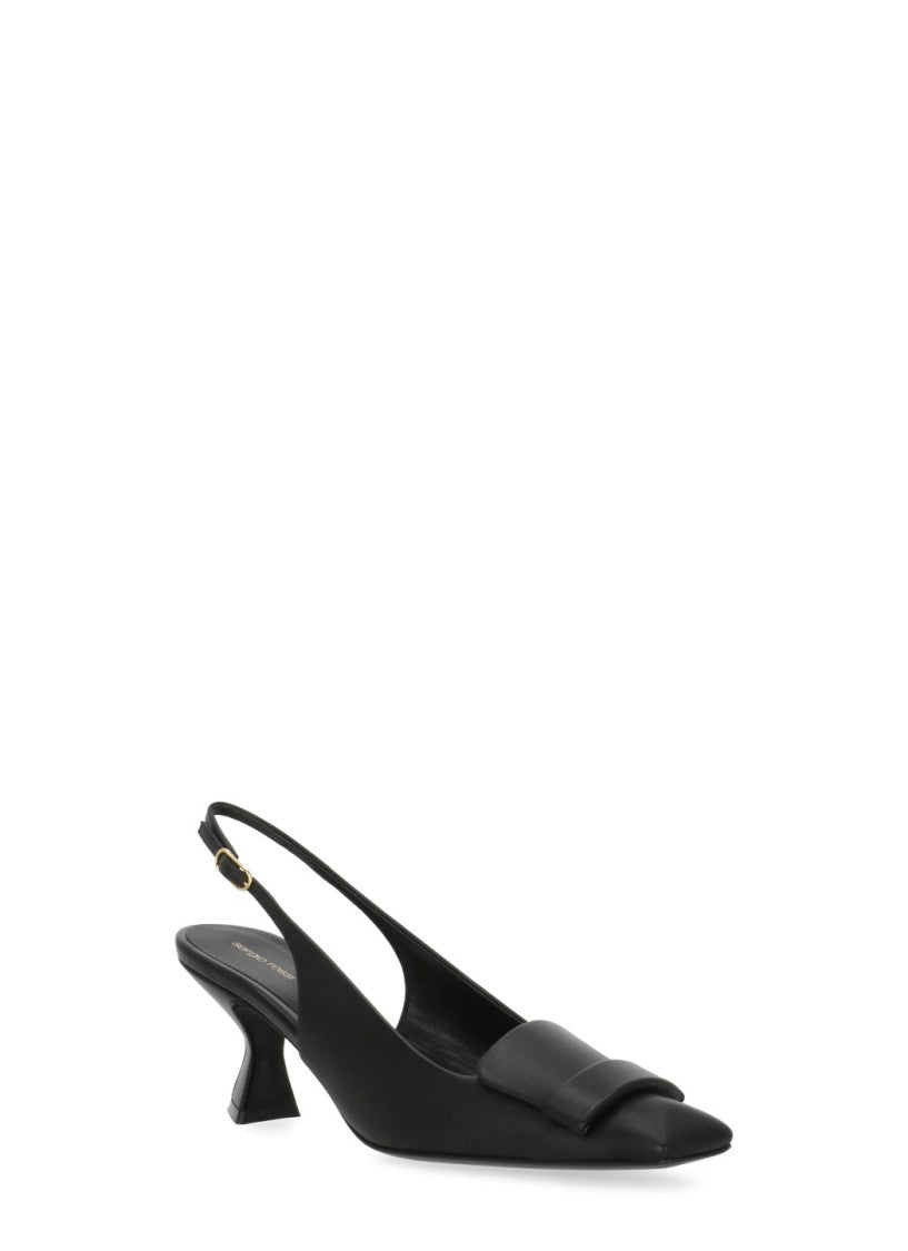 Sergio Rossi Black Square Tip Spool Heel Pumps