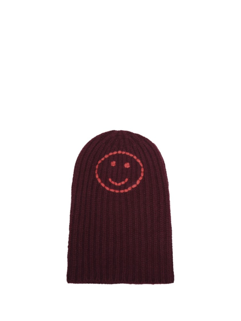 Hurray Burgundy Cashmere Beanie With Cheerful Emblem