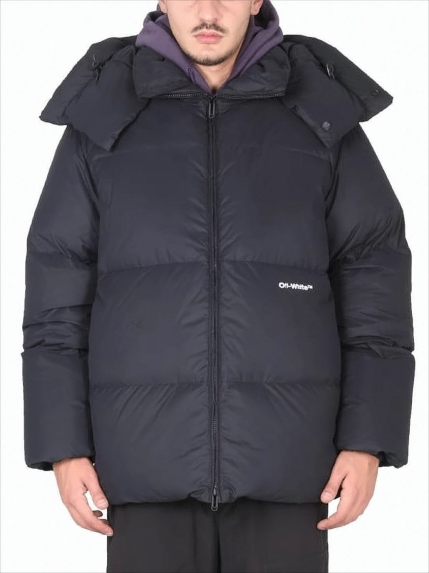 Off-White Quilted High-Collar Down Jacket With Detachable Hood