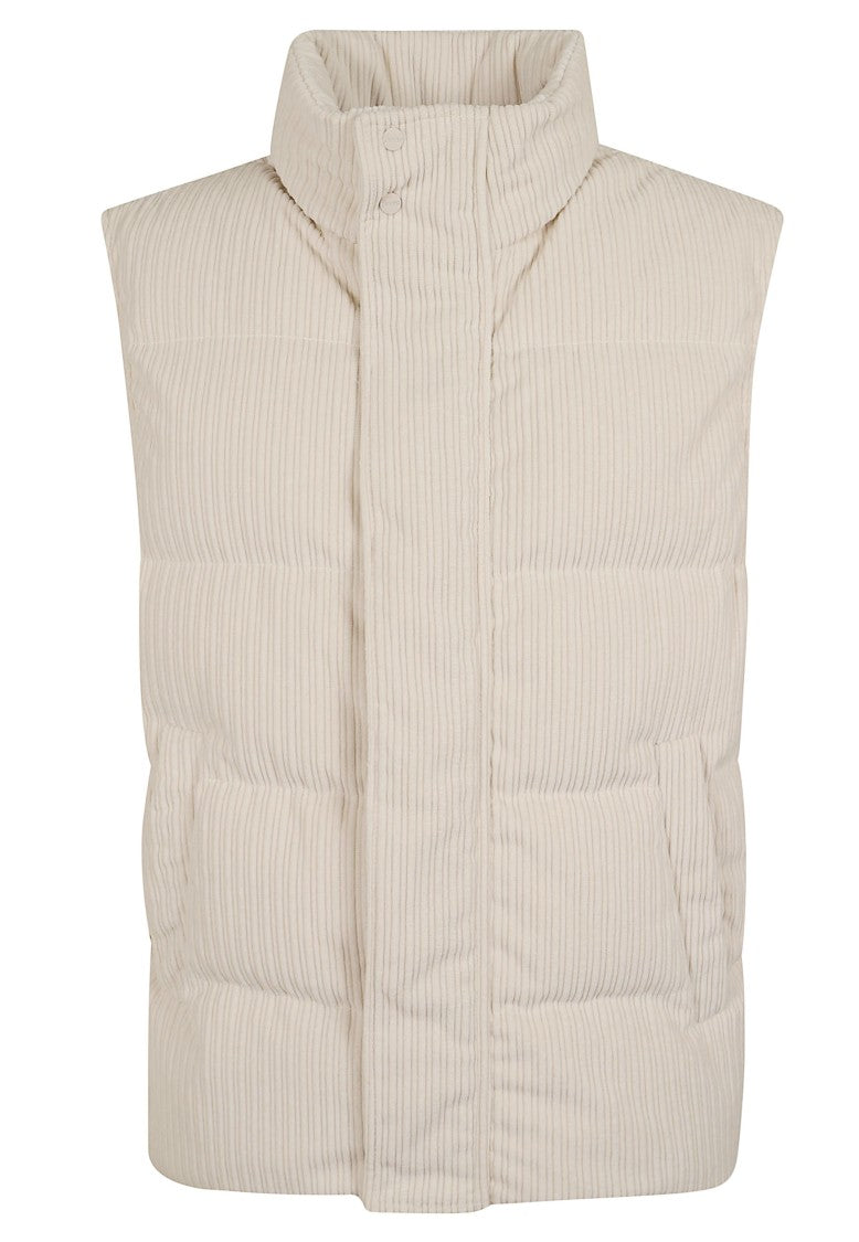 Herno Wide-Wale Textured Vest With High Collar And Snap Button Closure