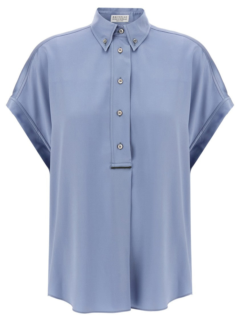 Brunello Cucinelli Silk Satin Shirt With Jewel Detail