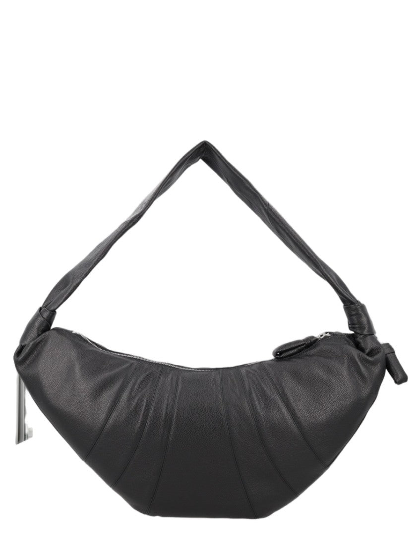 Lemaire Black Padded Strap Pleated Cow Leather Shoulder Bag