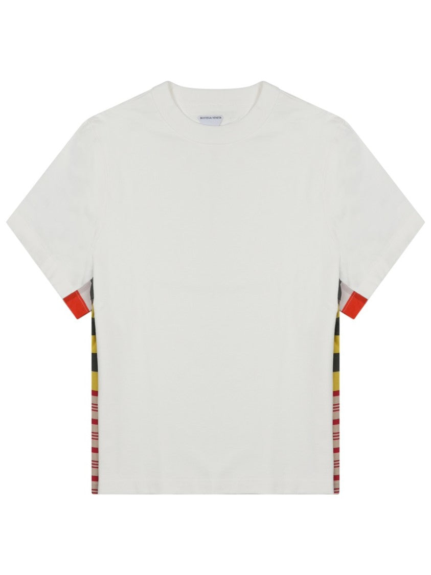 Bottega Veneta Boxy-Cut White Cotton T-Shirt With Multicolored Striped Panels