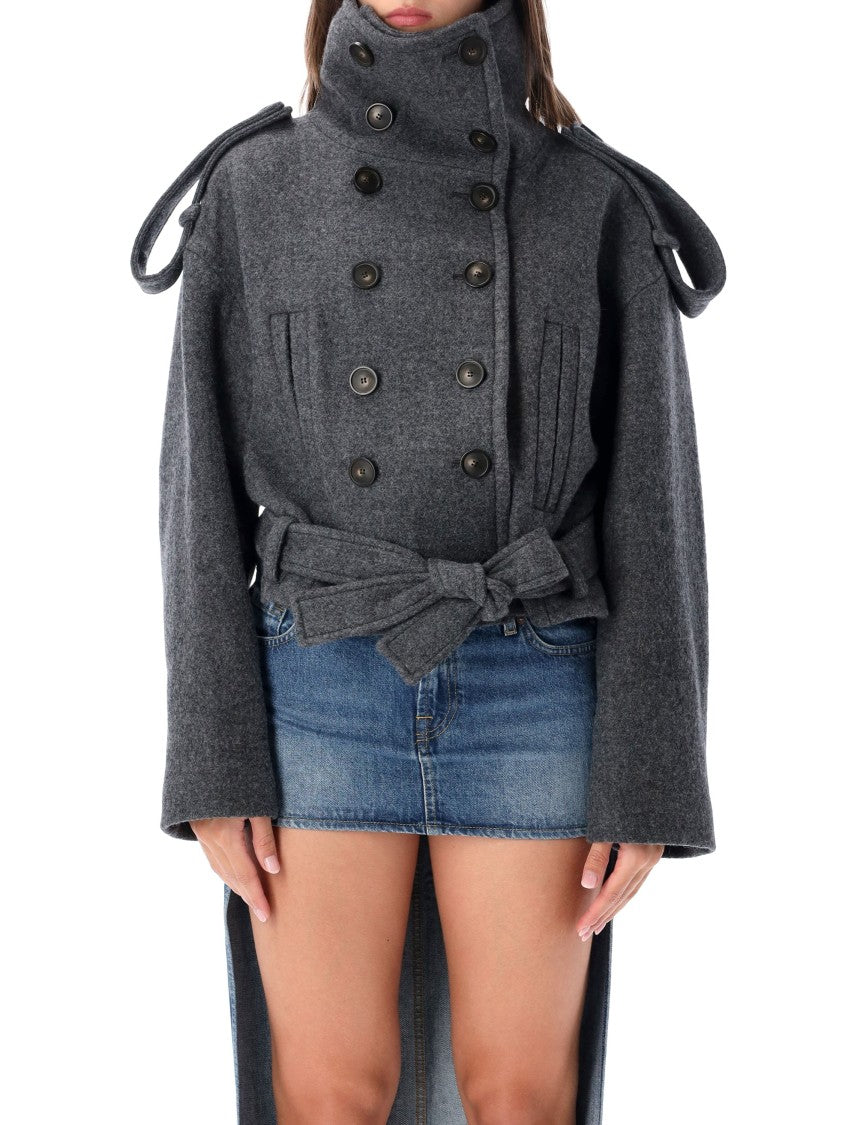 7 For All Mankind Double-Breasted Cropped High-Neck Mini Coat