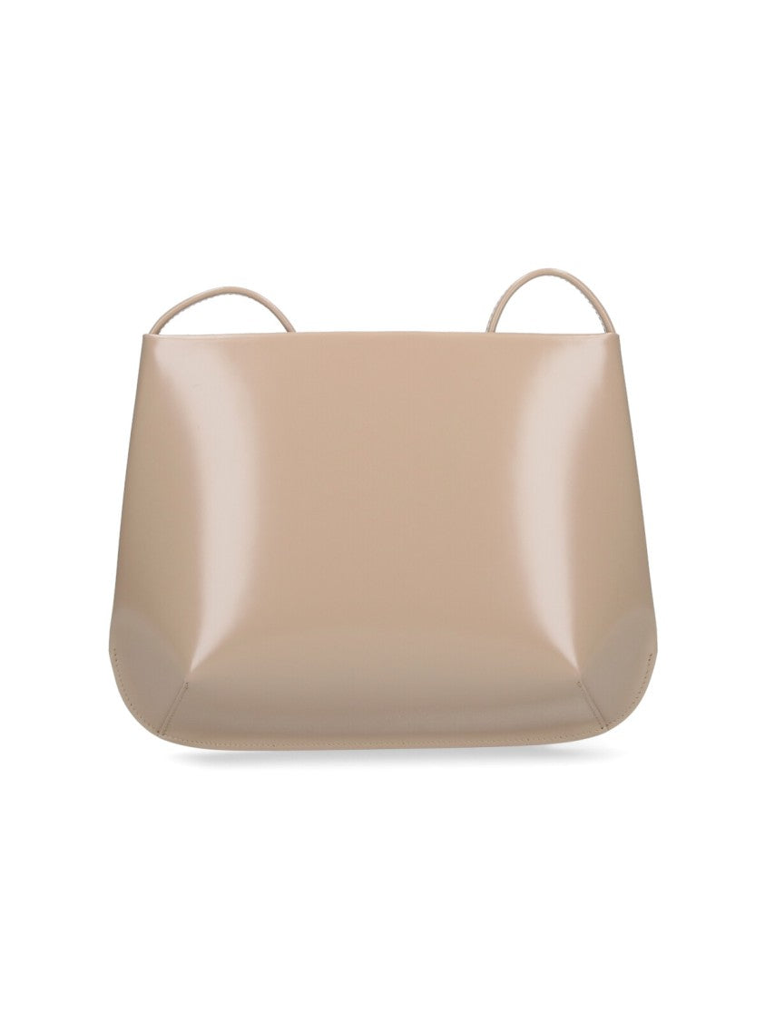 Fane Beige Loge Glossy Leather Shoulder Bag